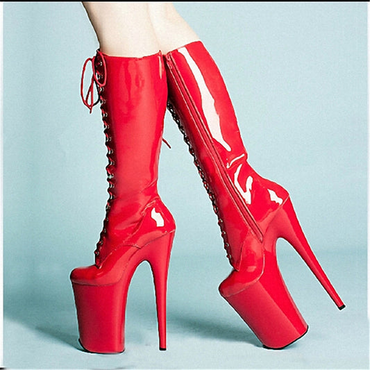 20cm Patent Leather Stiletto Boots with Lace-up