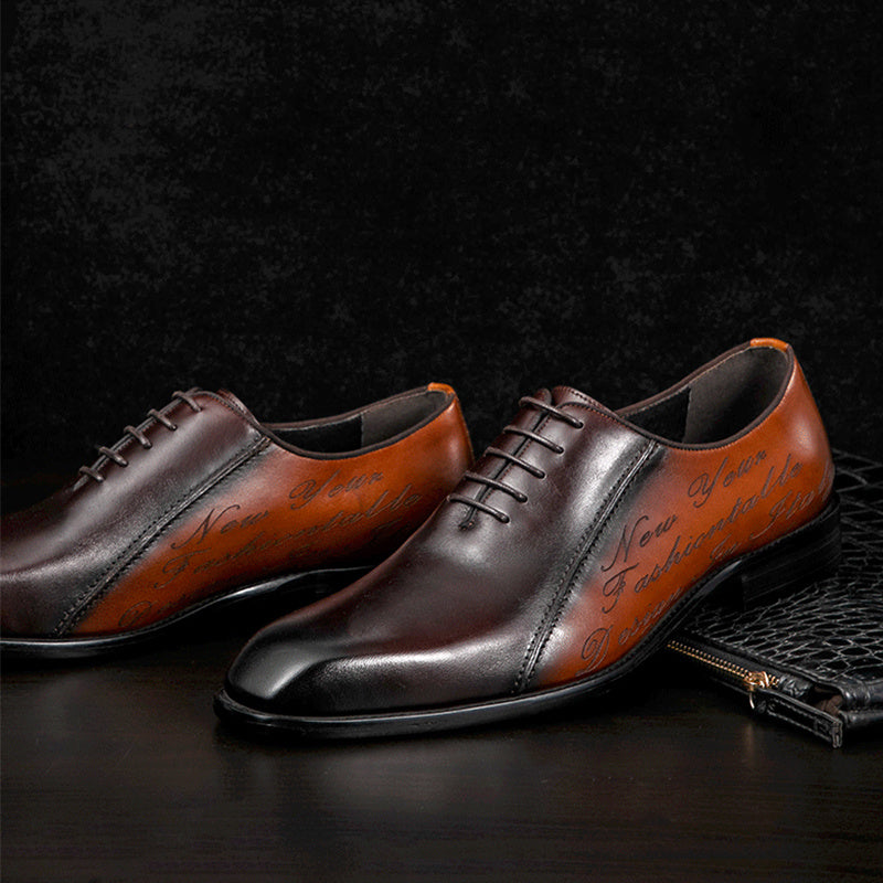 Plus Size Men’s Leather Colorblock Oxford Shoes