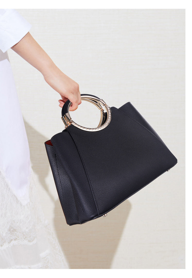 Middle-aged Lady Soft Cowhide Vertical Ladder Handbag