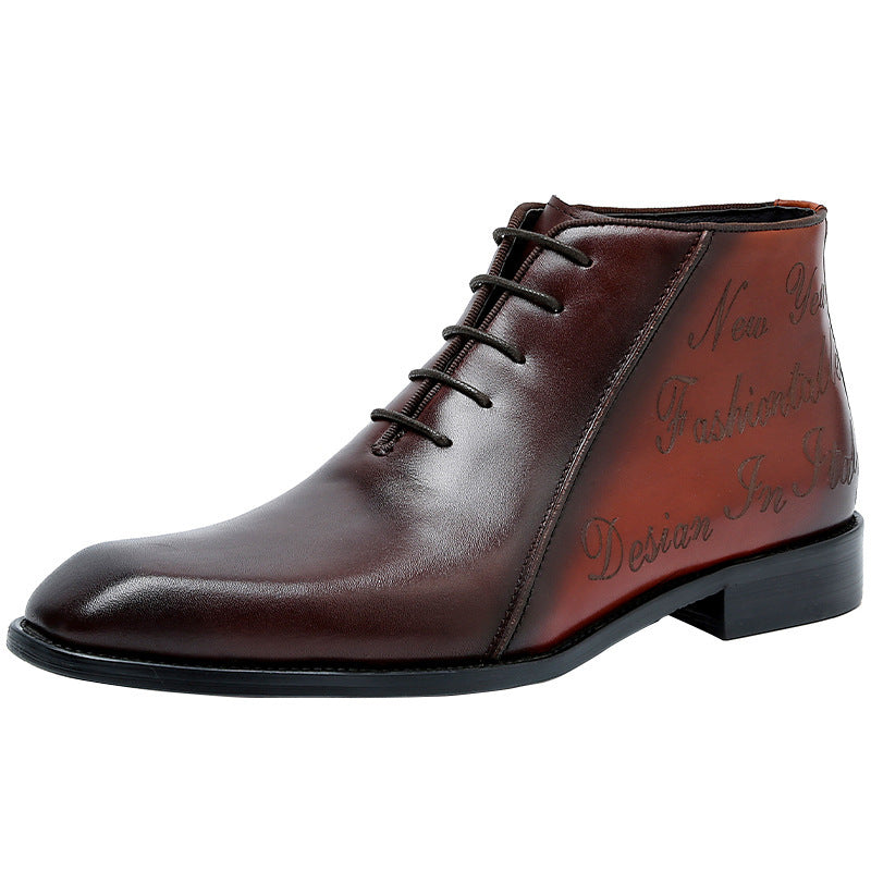 Men’s Bicolor Cowhide Business Martin Boots, Low Heel