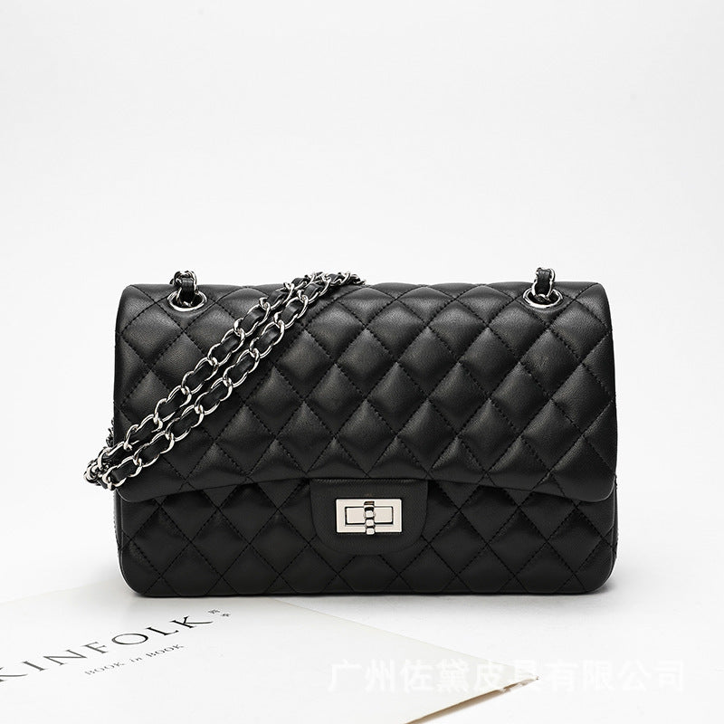 Women’s Black Sheepskin Diamond Chain Shoulder Bag