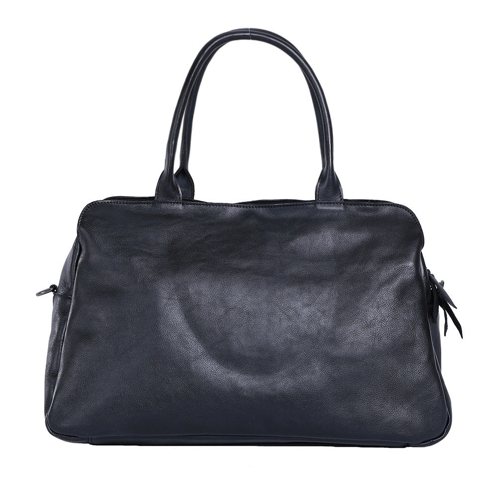Women's Retro Large Leather Handbag - Black & Brown