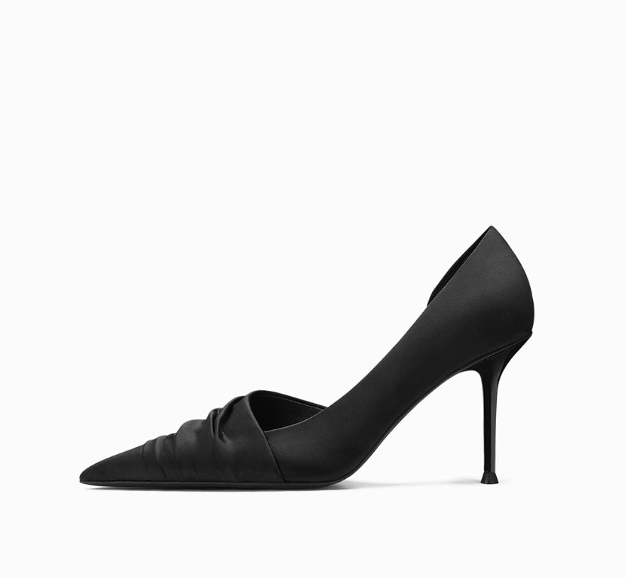 Black Satin Hollow Out Stiletto Heels - Casual Style