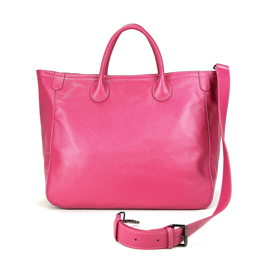 Large Cowhide Leather Hand-Carry Bag, Solid Colors