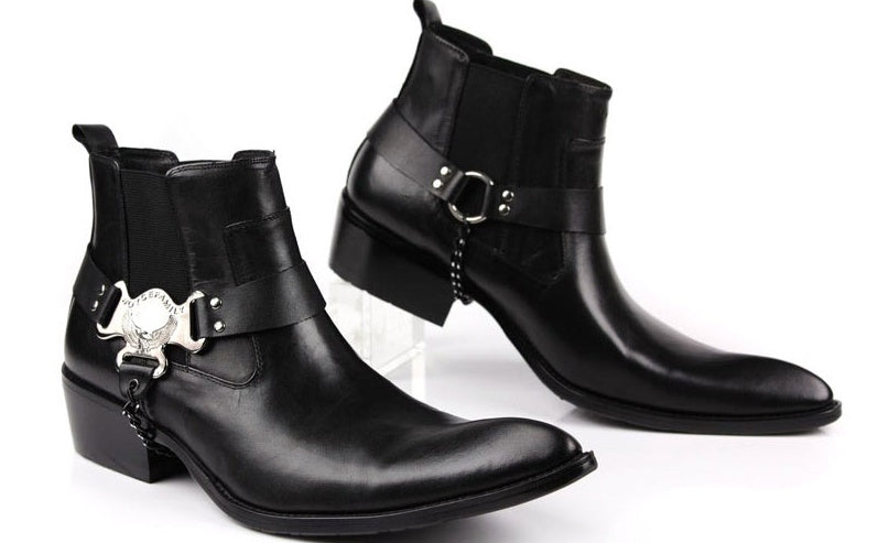 Men's British Pointed Toe Leather Motorcycle Boots