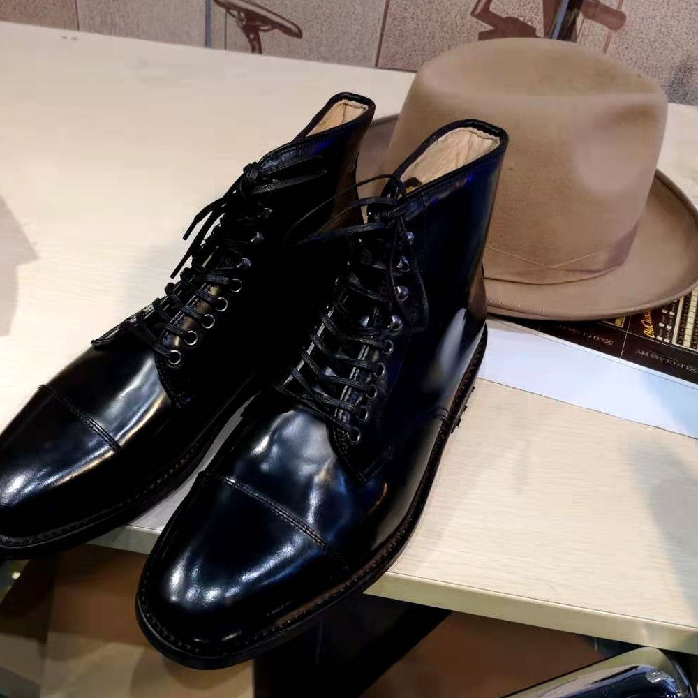 Three Joint Gentleman Suit Leather Boots, Tie Wrap