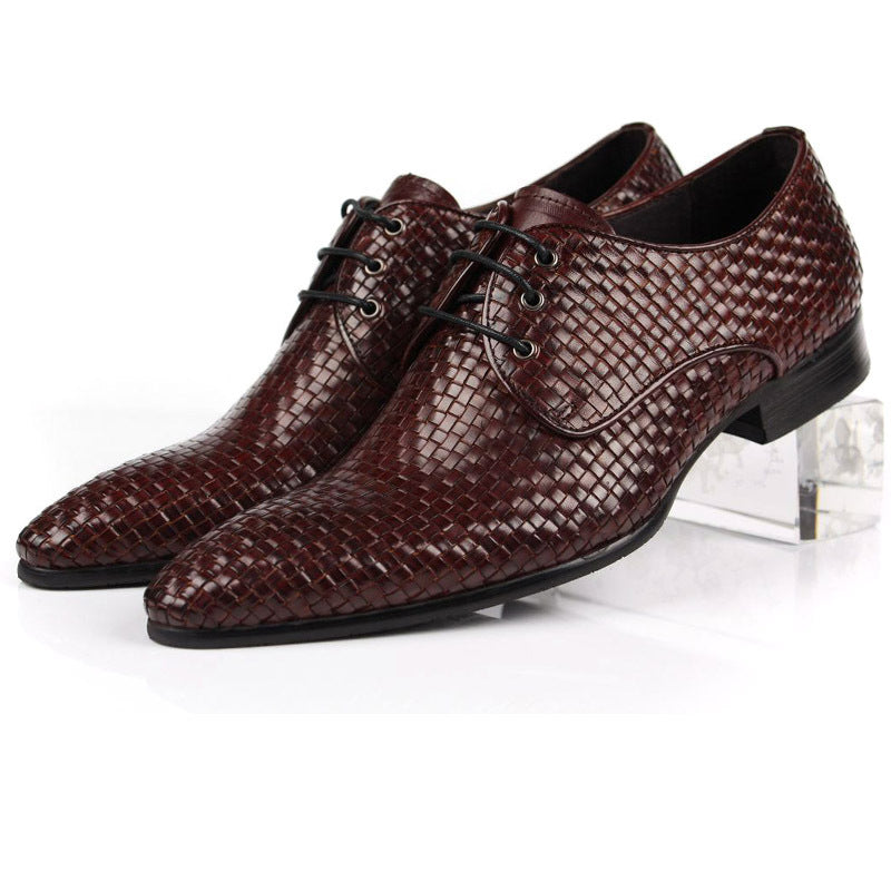 Cowhide Woven Breathable Business Formal Pointed Shoes