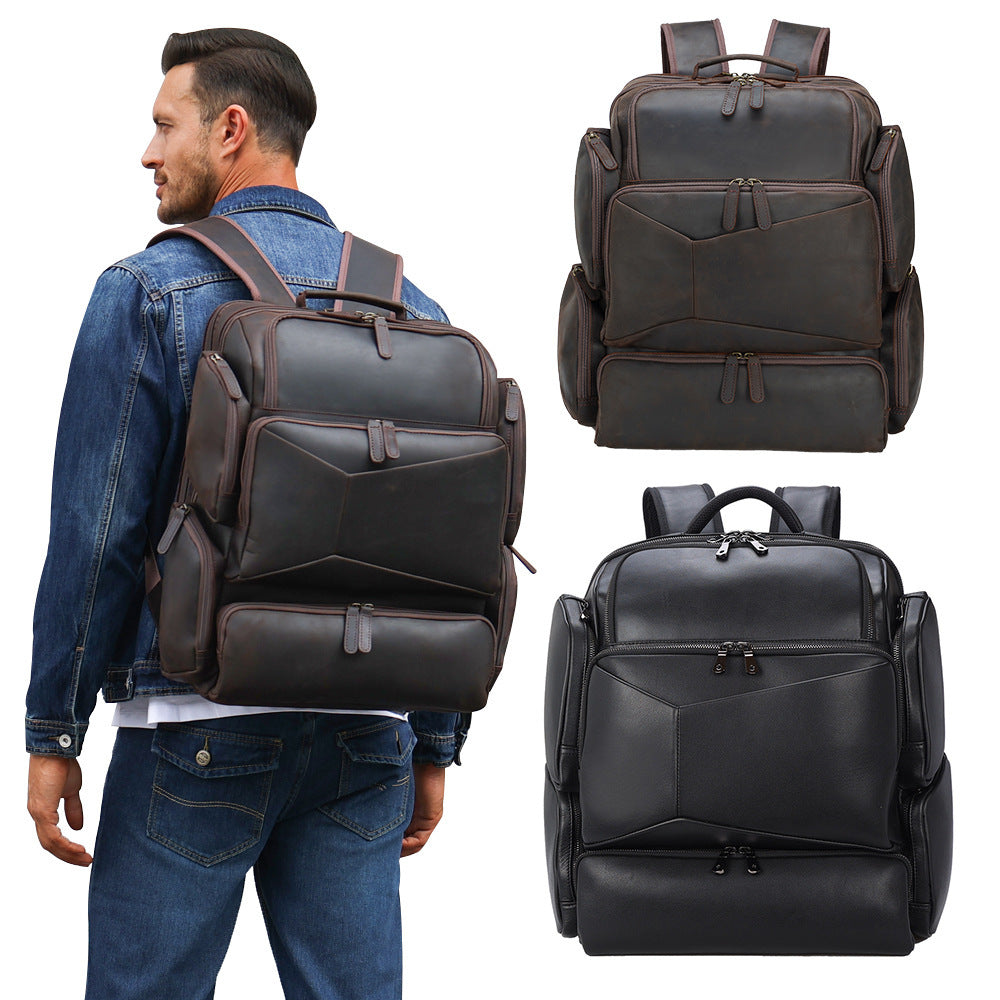 Vintage Leather Backpack 17" Laptop, 20-35L Capacity