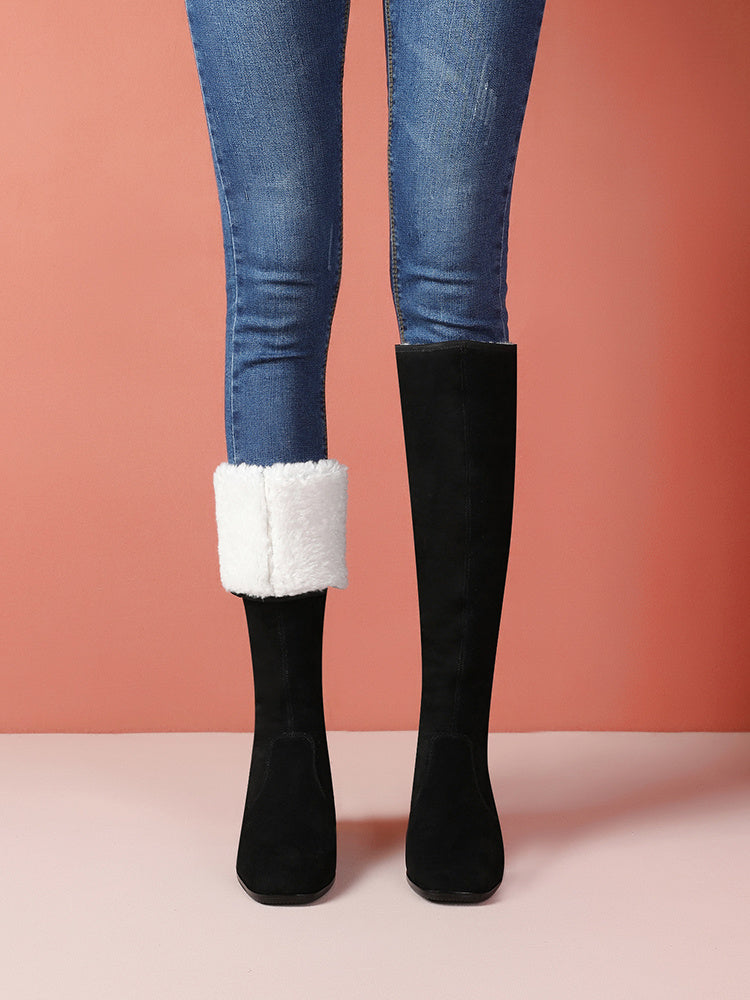 Korean Style Stretch Knee High Boots with Mid Heel