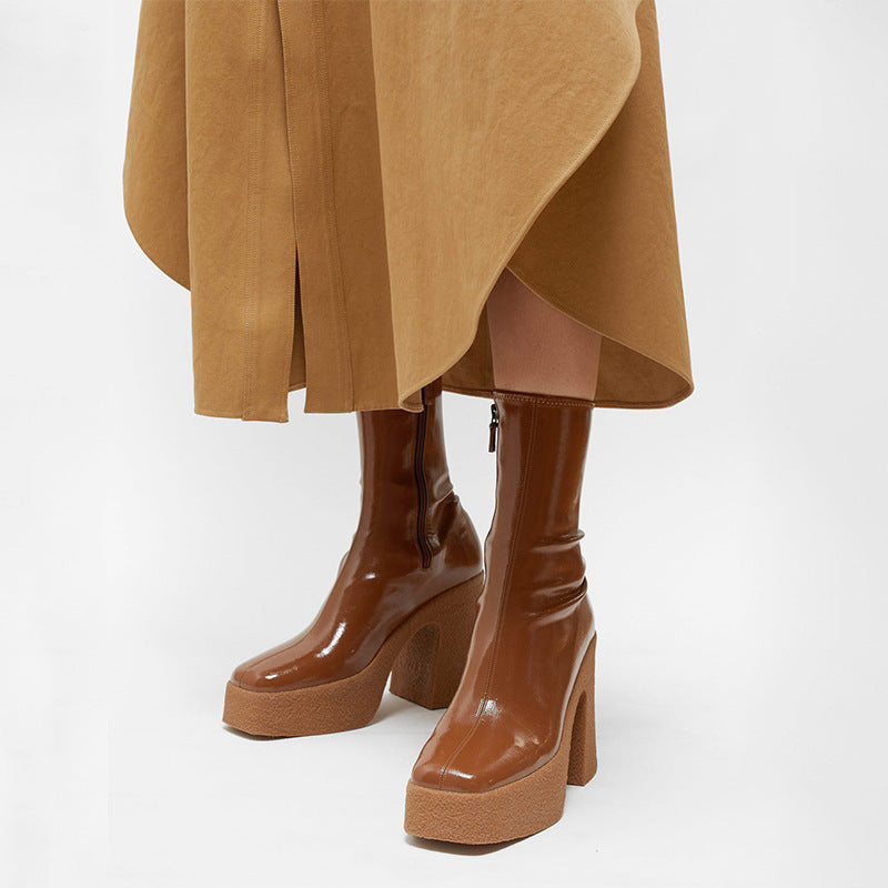 Women’s Square Toe Platform High Heel Boots