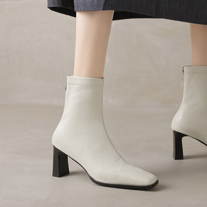 Vintage Women's Square Toe Elastic Ankle Boots