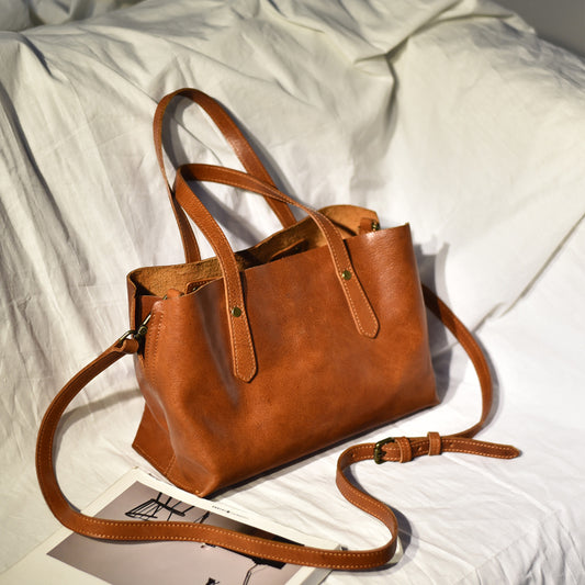 Women's Minimalist Handmade Cowhide Leather Shoulder Bag