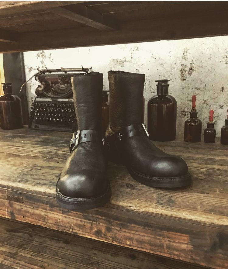 Rivet Black Punk Martin Boots with Thick Sole Zipper