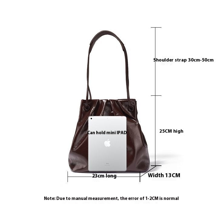 Women's Oil Wax Leather Drawstring Bucket Bag - Multi Color