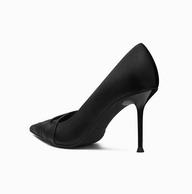Black Satin Hollow Out Stiletto Heels - Casual Style
