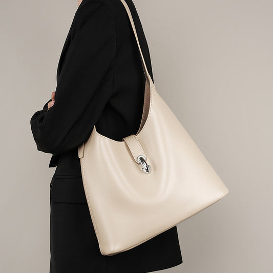 Large Cowhide Leather Tote Bag, Retro Style