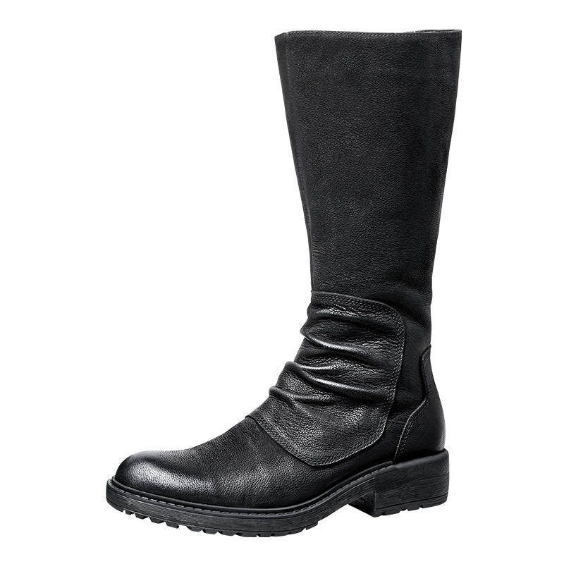 Men's Black Platform High Top Zip Boots, Cowhide Leather