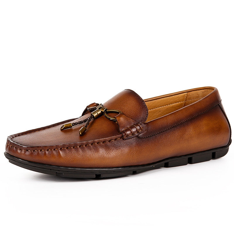 Handmade British Casual Tassel Cowhide Slip-On Shoes