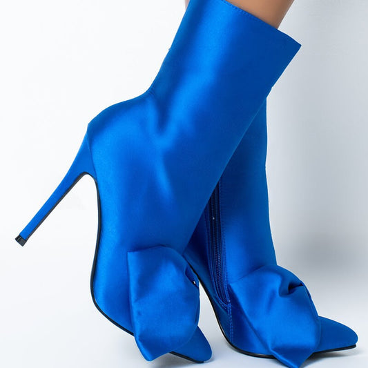 Fashion Bowknot PU Women's Pointed Toe Boots