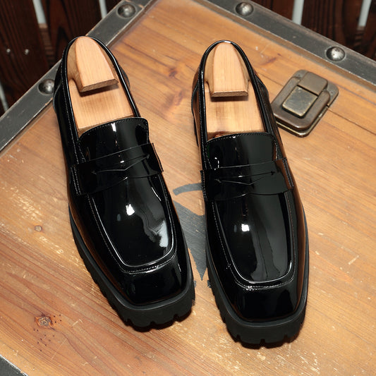 Men's Black Patent Leather Slip-on Square Toe Shoes
