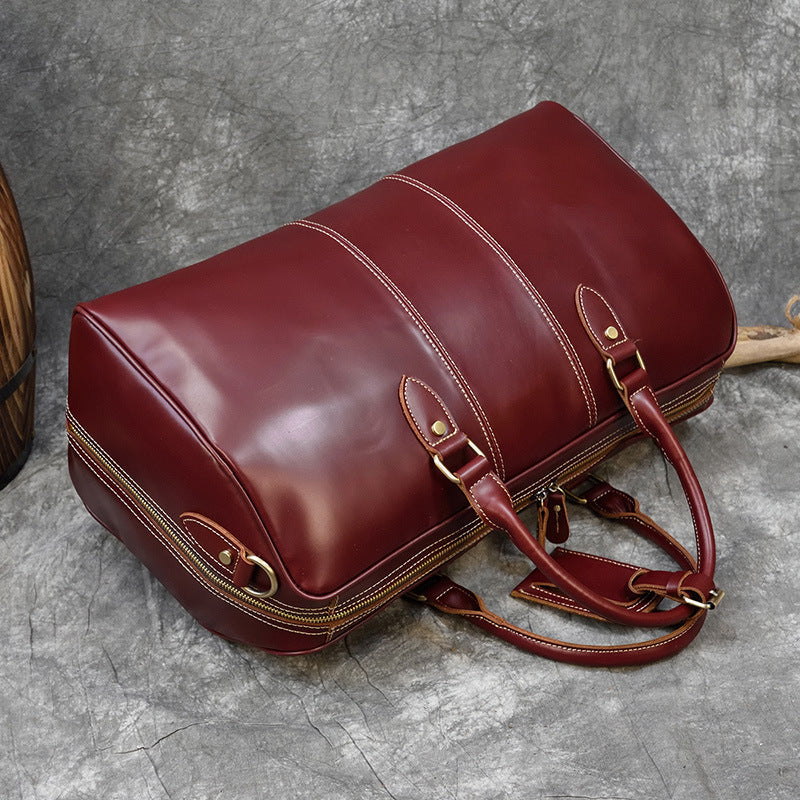 Large Capacity Men's Cowhide Leather Travel Shoulder Bag