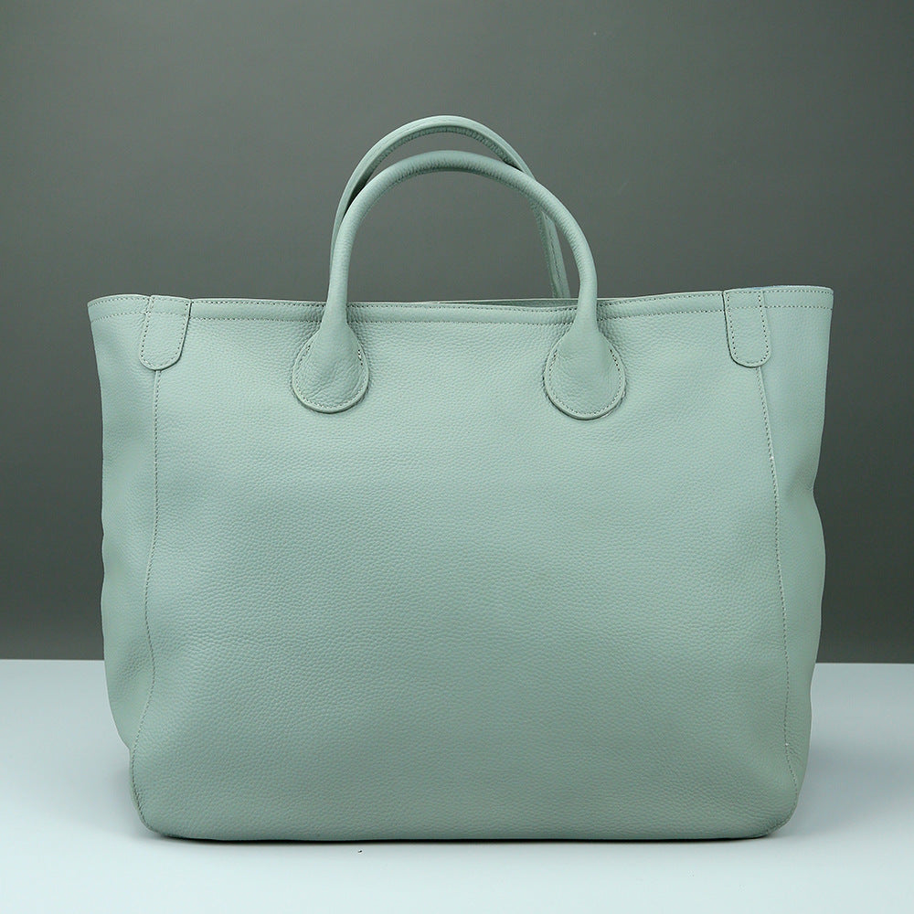 Large Cowhide Leather Hand-Carry Bag, Solid Colors