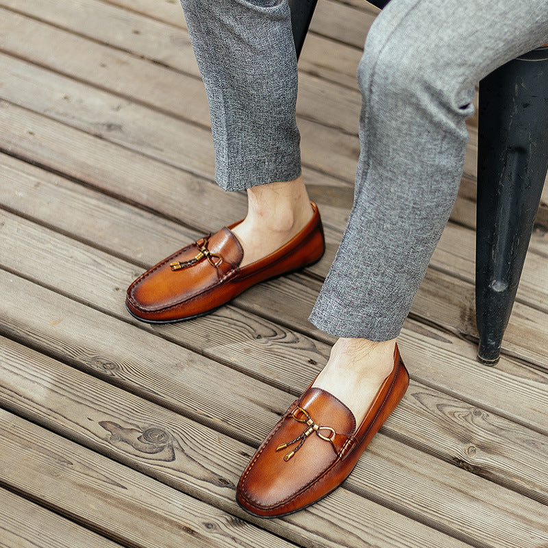 Handmade British Casual Tassel Cowhide Slip-On Shoes