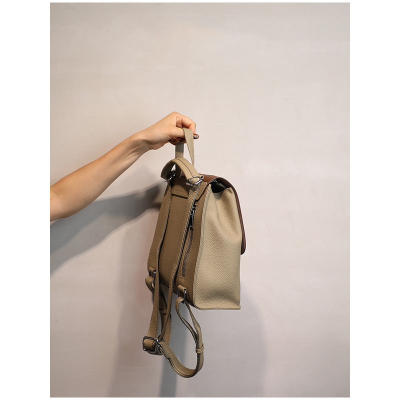 Women's Large Cowhide Leather Backpack - Retro Style