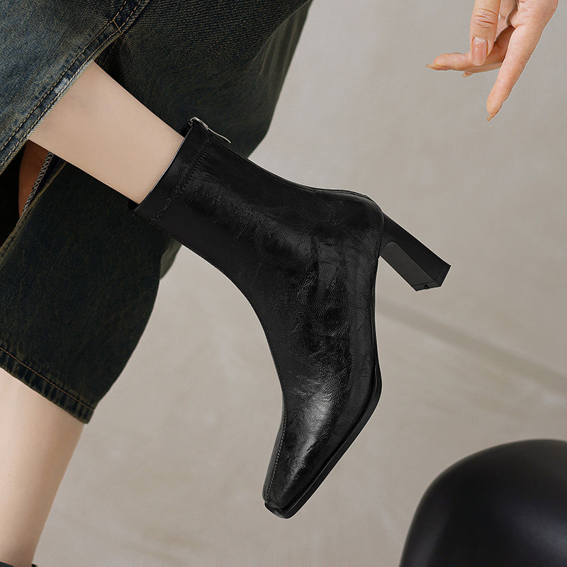 Vintage Women's Square Toe Elastic Ankle Boots