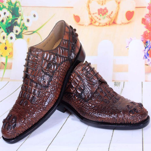 Shining Brown Crocodile Leather Korean Business Shoes