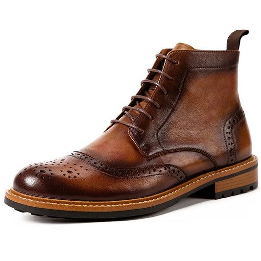 Men's Casual Cowhide Leather Round Toe Martin Boots