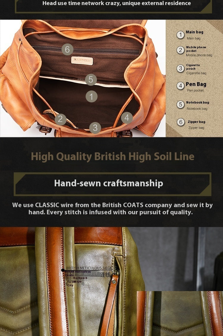 First Layer Cowhide Leather Men's Travel Backpack
