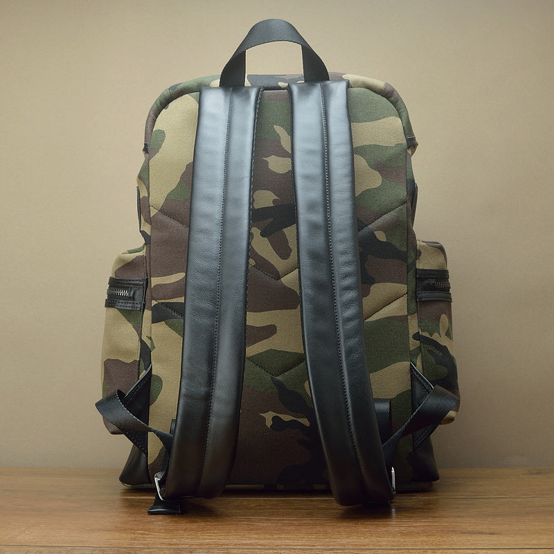 Camouflage Canvas & Leather Backpack, 15" Laptop