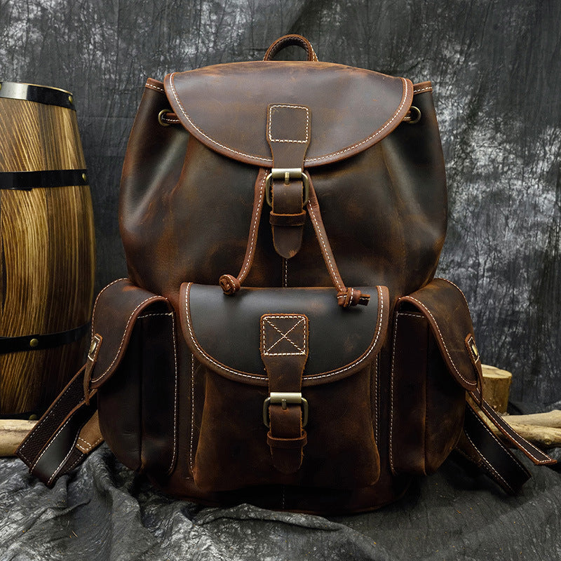 Retro Men’s First Layer Cowhide Casual Backpack 18"