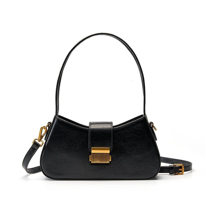 New Cowhide Women’s Retro Black Shoulder Bag