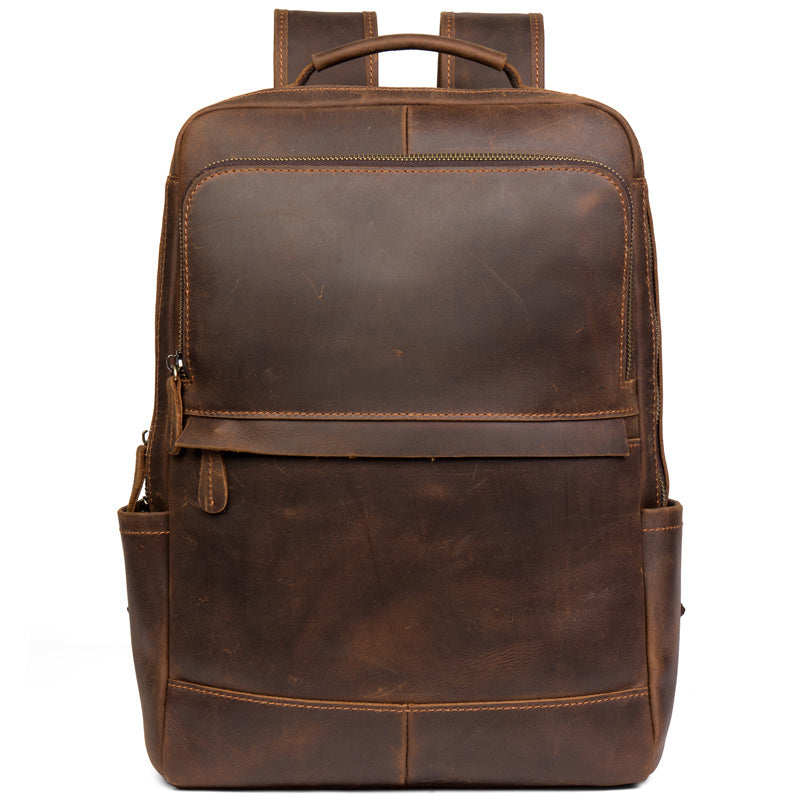Retro Cowhide Leather Business Backpack, Zipper Closure