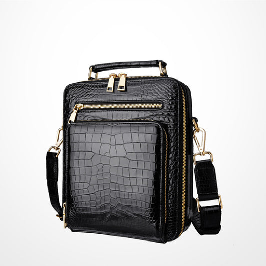 Personalized Crocodile Leather Men's Handbag, Black