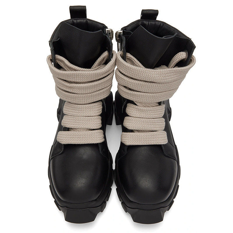 Men's European-American Motorcycle Zip Boots, Cowhide, Black