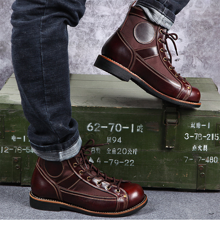 Men's Retro Casual High-Top Leather Shoes | Brown