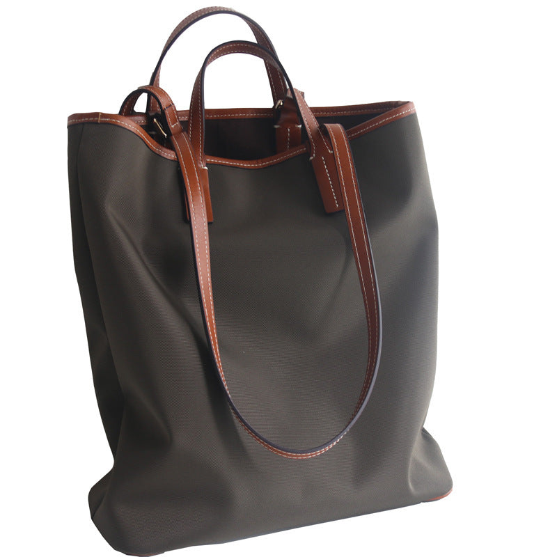 Army Green Large Oxford Cloth Tote Bag - Color Clash