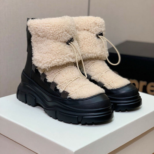 European & American Fur-Lined Winter Ankle Boots