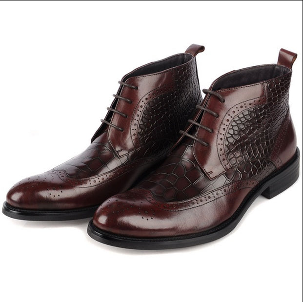 Men's First Layer Cowhide Warm Ankle Boots, Pointed Toe