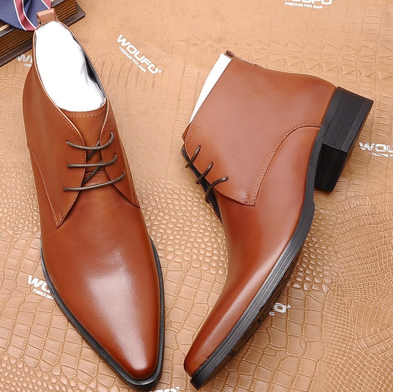 Men’s Lace-Up Business Short Boots, High Top, Multiple Colors