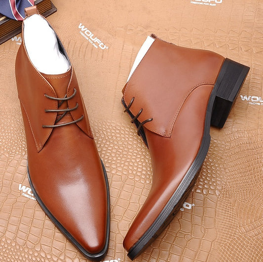 Men’s Lace-Up Business Short Boots, High Top, Multiple Colors