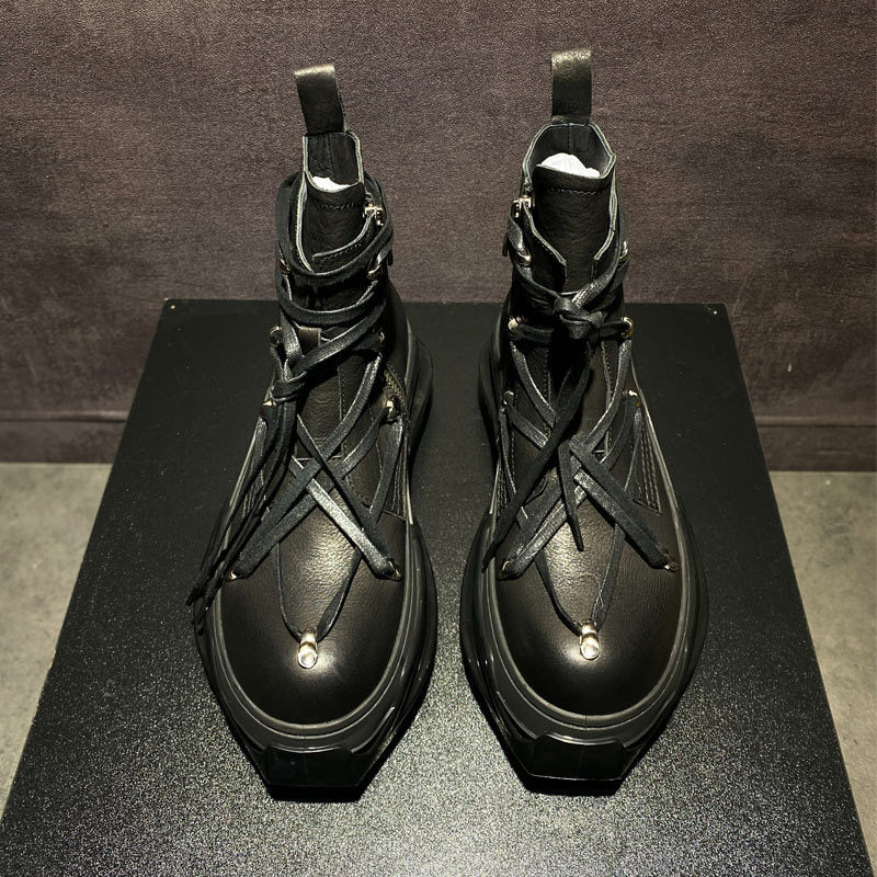 Men's Cowhide Platform High-top Ankle Martin Boots
