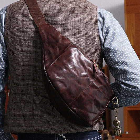 Men's Vintage Leather Waist Bag - Coffee & Black