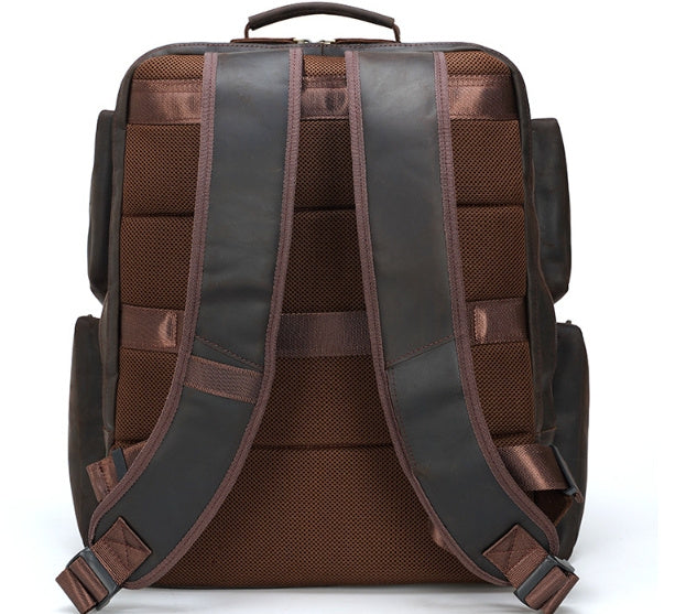Vintage Leather Backpack 17" Laptop, 20-35L Capacity