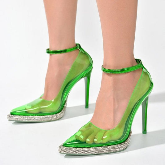 Green Transparent Rhinestone Platform Stiletto Heels