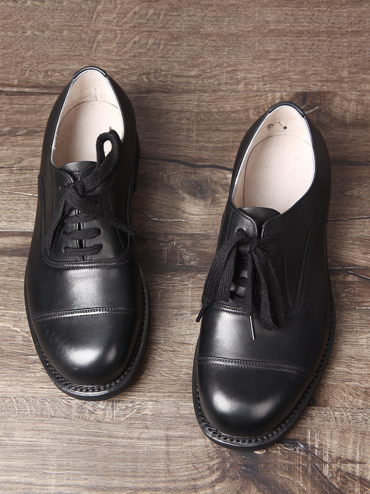 Men's Three Connector Lace-Up Leather Shoes Black
