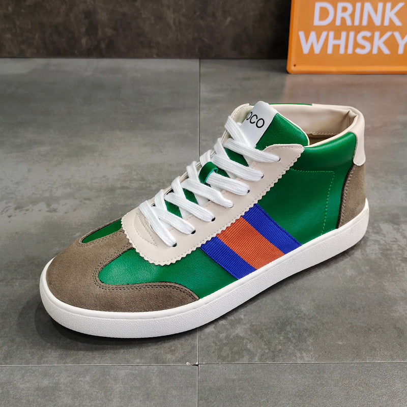 Men’s Breathable Colorblock Cowhide Sneakers